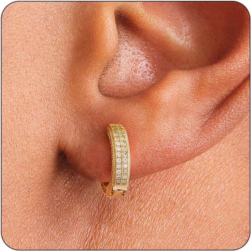 Txdvbls Store Hoop Earrings for Men | 14K Gold Plated Cartilage Huggie Earrings, Hypoallergenic Lightweight CZ Inlaid for Sensitive Ears - Image 1